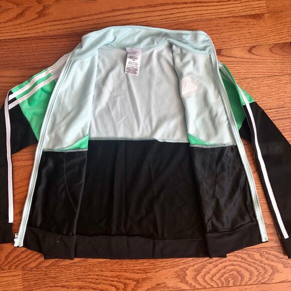 ADIDAS Track Stripes Black Green Blue Color block Jacket Girl’s Size XL (16) - Picture 8 of 10